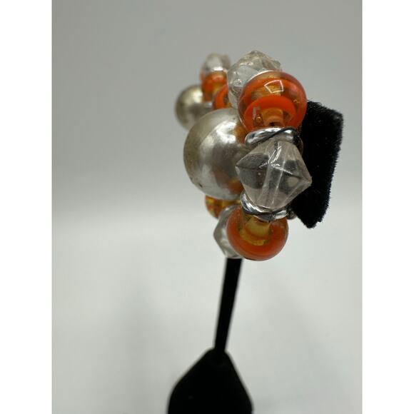 Vintage Japanese Clip-On Earrings, Glass Beads, Orange & Clear, 1950s-60s - Picture 4 of 5